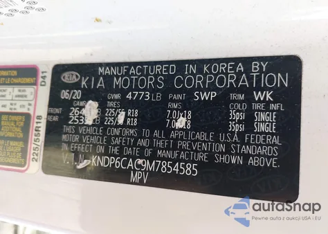 2021 Kia Sportage S z USA, uszkodzony, nr VIN KNDP6CAC9M7854585